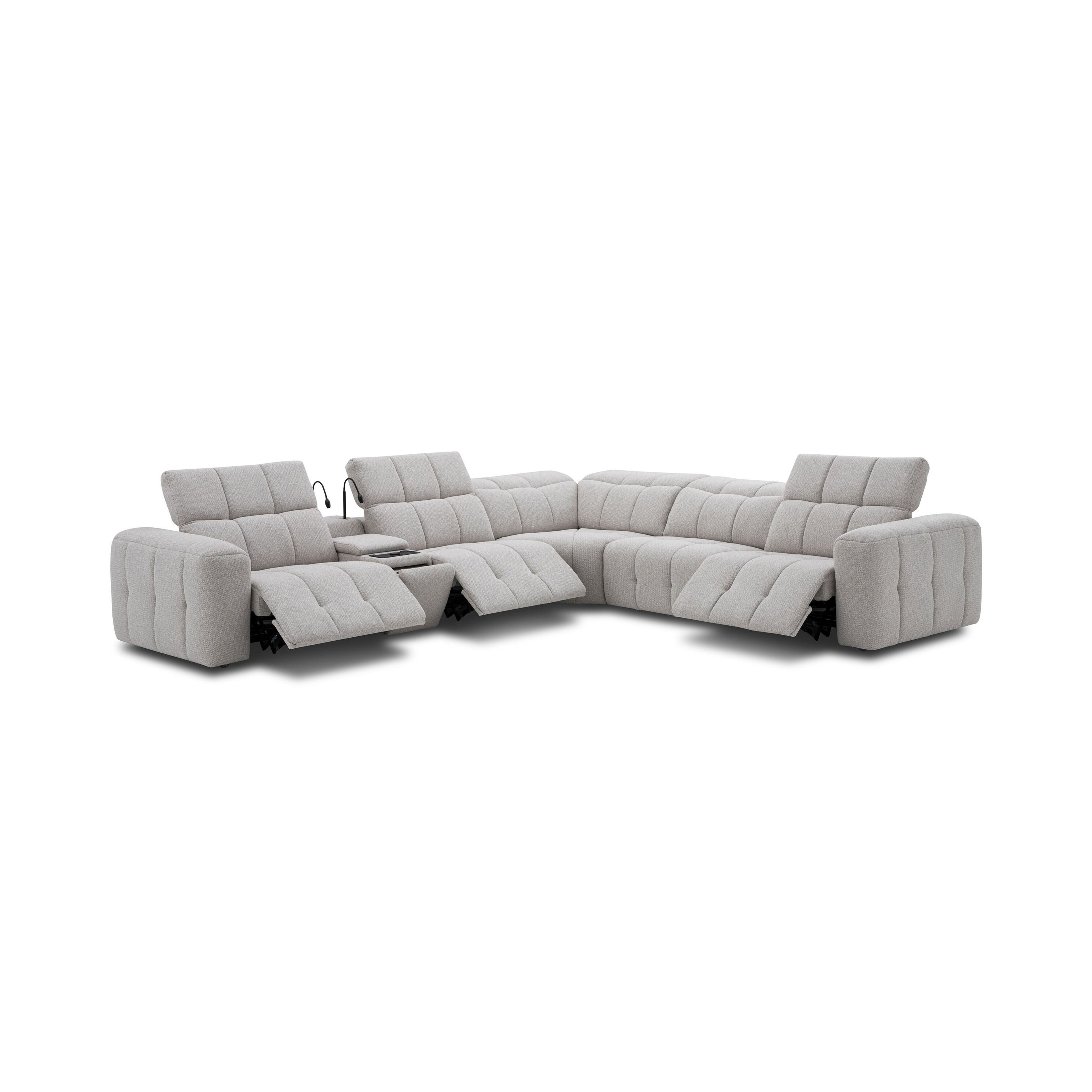 Corner sofa with 2x double motor electric recliner and console table