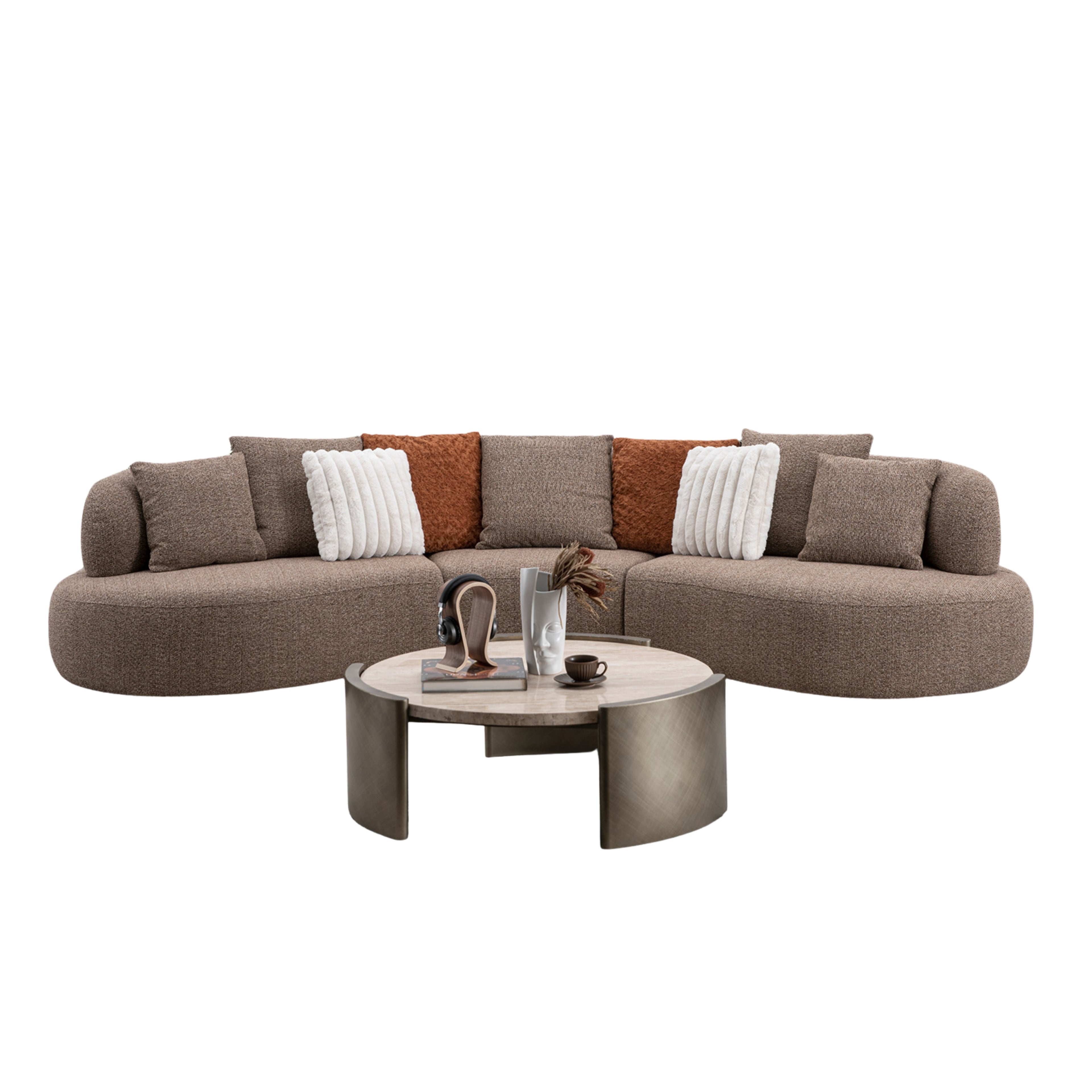 Curved sofa with 3 back-forth manual adjustable backrest