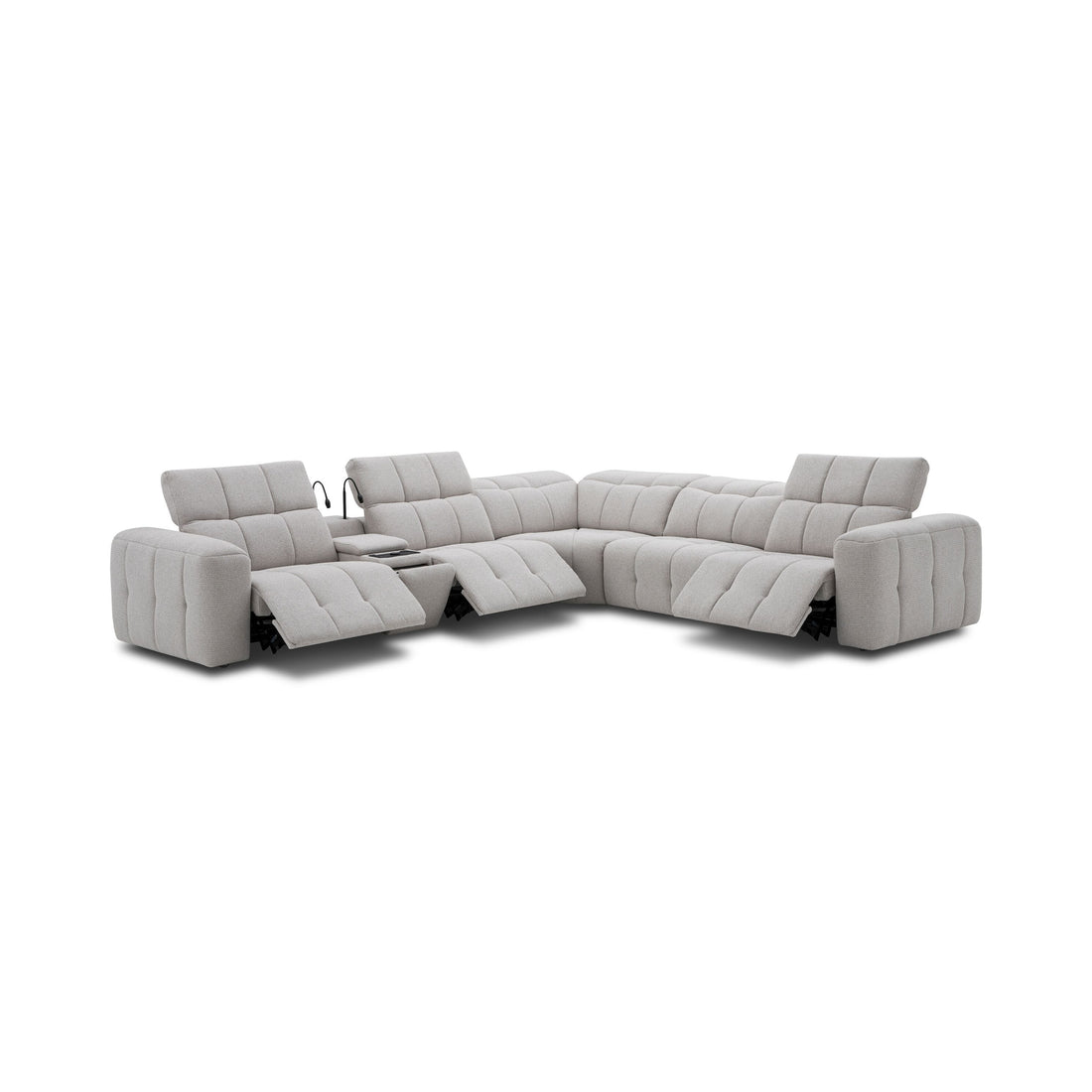 Corner sofa with 2x double motor electric recliner and console table