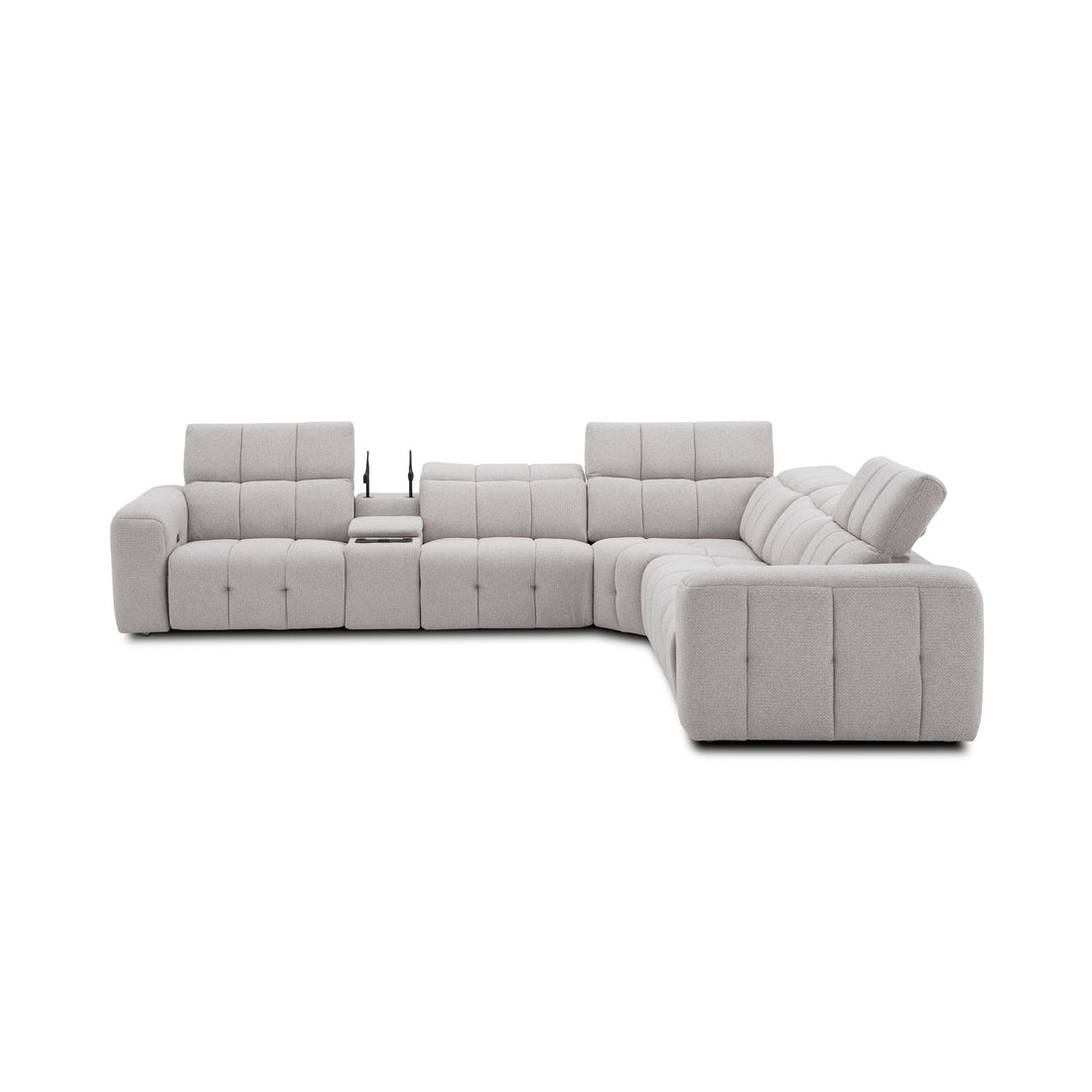 Corner sofa with 2x double motor electric recliner and console table
