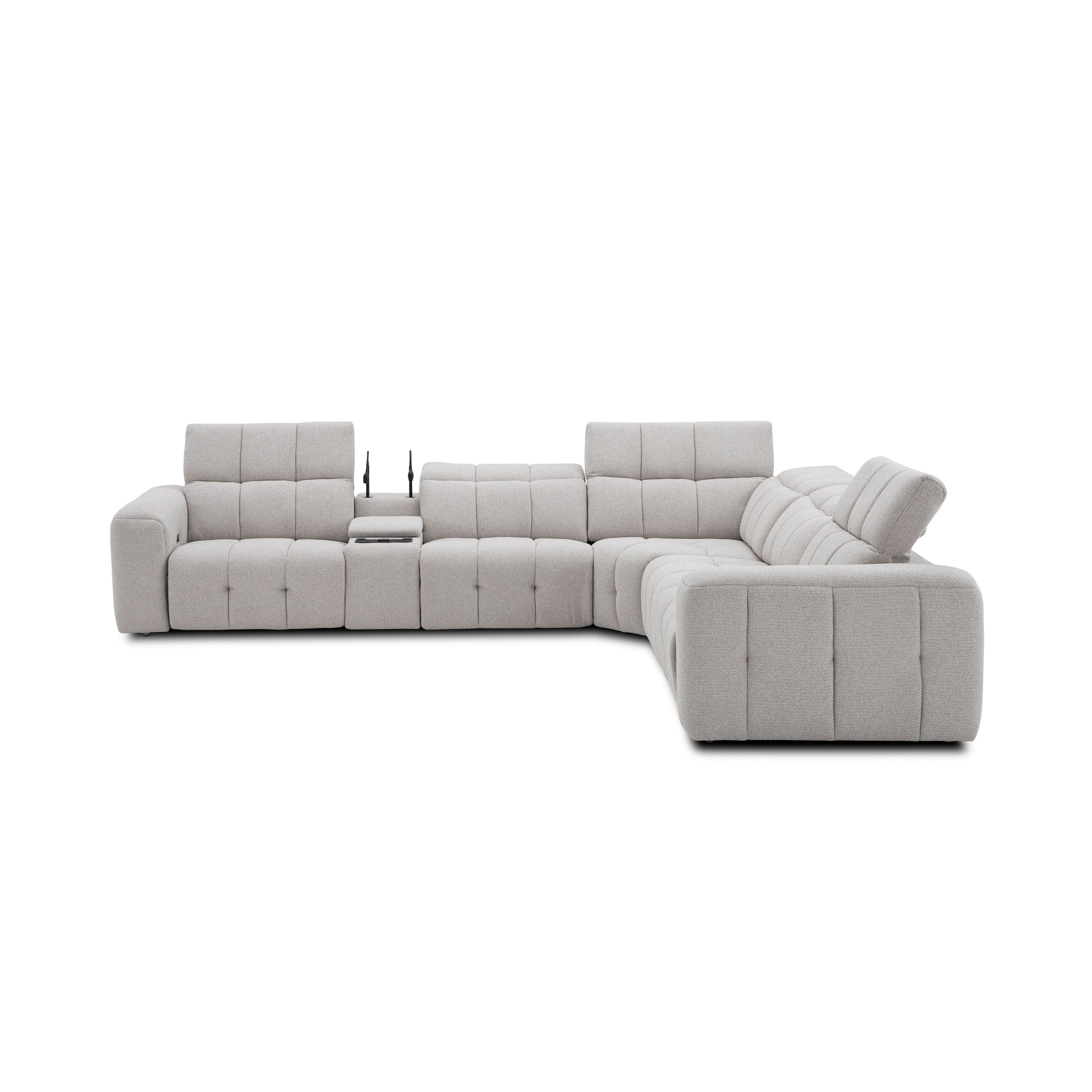 Corner sofa with 2x double motor electric recliner and console table